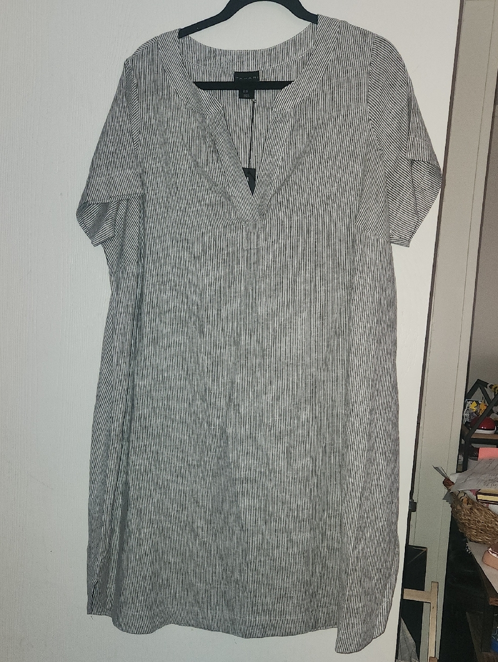 Tahari Black and White Striped V-Neck Tunic